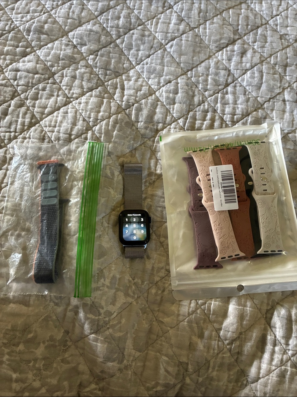 Apple Watch Series 6 with Blue and Pink Nylon Sport Loop Band - Picture 3 of 6